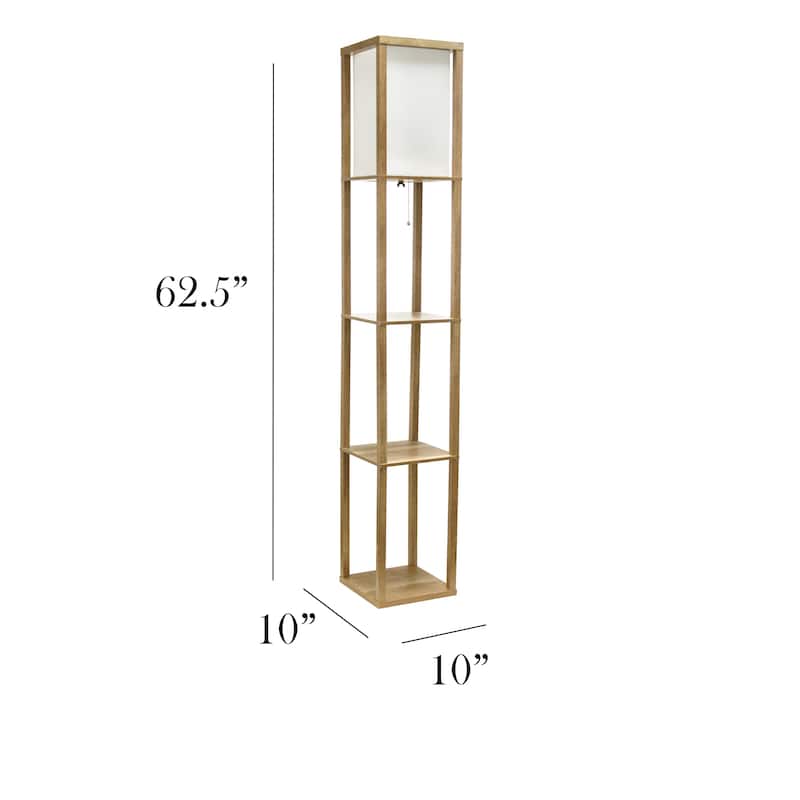 3 Tier Storage Shelf Floor Lamp with Linen Shade - 62.5" - Brown