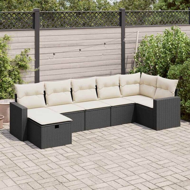 vidaXL Garden Sofa Set - Black and cream 7 Piece Set with storage