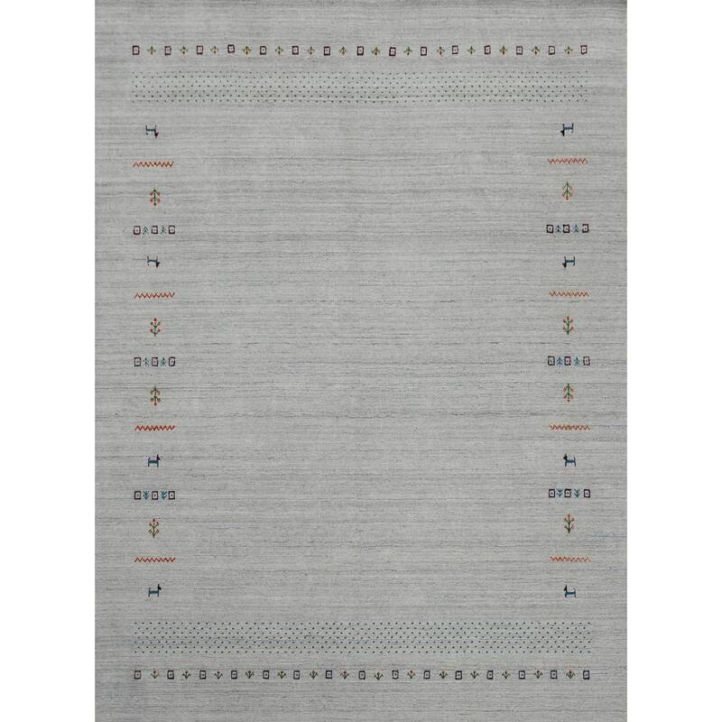 Hand Knotted Oriental 100% Wool Carpet Tribal Animal Pictorial Greys & Charcoal Gabbeh Area Rug - 9' 9'' X 8' 3''