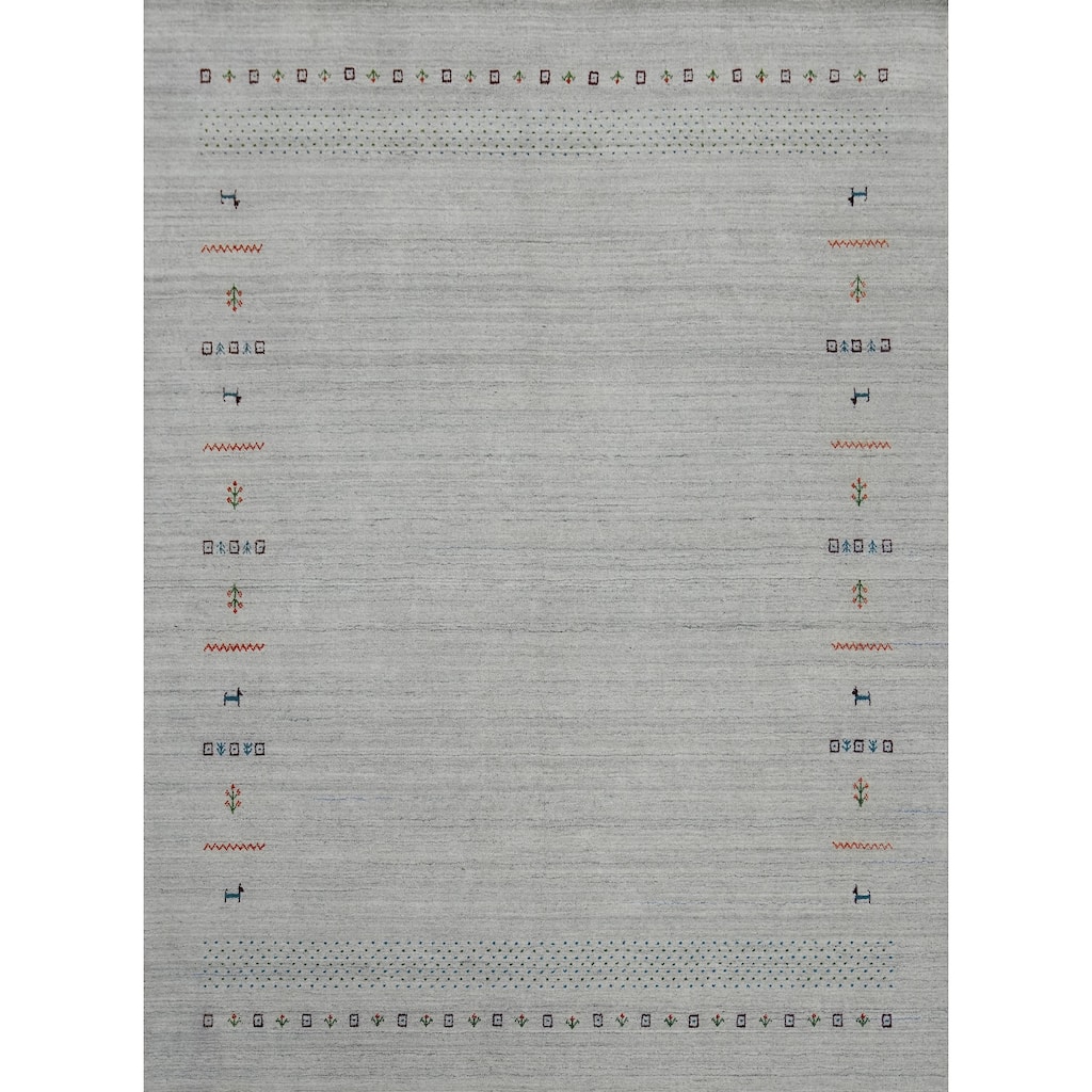 Hand Knotted Oriental 100% Wool Carpet Tribal Animal Pictorial Greys & Charcoal Gabbeh Area Rug - 9' 9'' X 8' 3''
