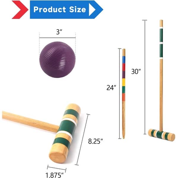 dimension image slide 1 of 3, GSE™ Classic 6-Player Croquet Set with 6 Mallets & Croquet Balls, 9 Wickets, 2 Stakes and a Carrying Case - Croquet Set