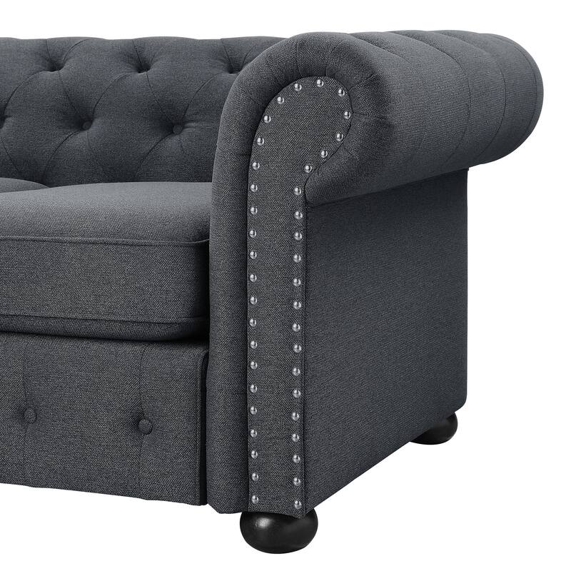 Corvus Aleksis Tufted Chesterfield 3-seater Sofa with Rolled Arms