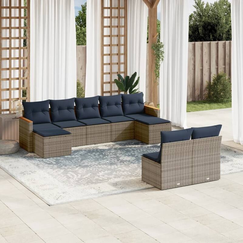 vidaXL 9/10 Piece Patio Sofa Set with Cushions Black/Gray Poly Rattan - Gray Without table