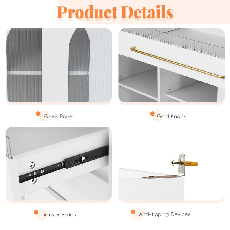 63" Buffet Cabinet with Hutch and Power Outlet, Large Coffee Bar Storage with Drawers, Adjustable Shelves & Pegboard