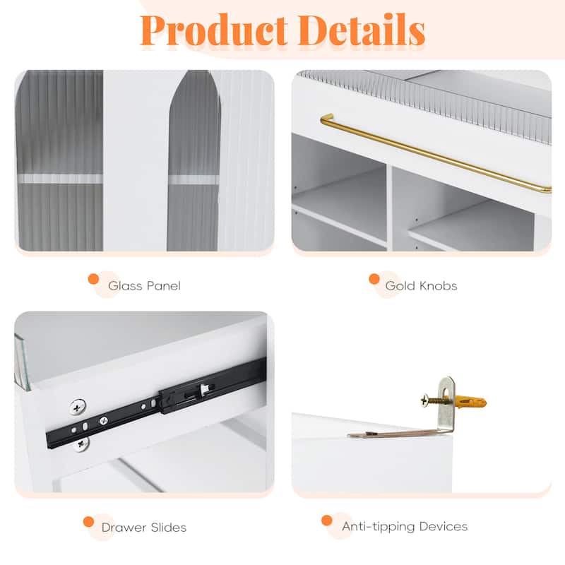 Freestanding 63" W Buffet with Hutch, Large Coffee Bar Storage Cabinet with 6 Drawers,5 Cabinets with Adjustable Shelves