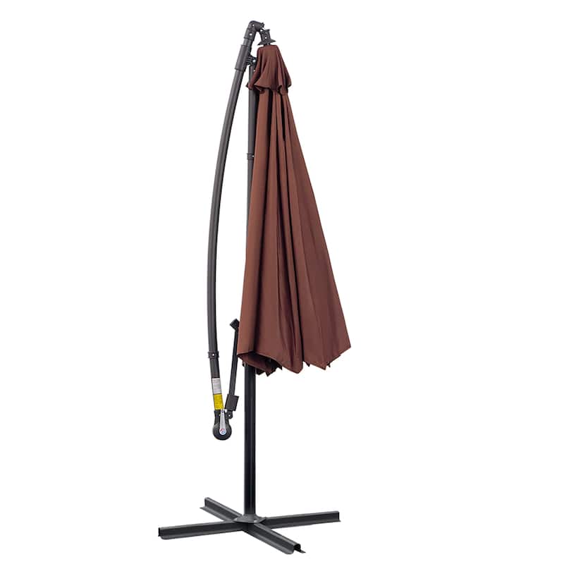 Cantilever outdoor patio umbrella with crank handle and cross base