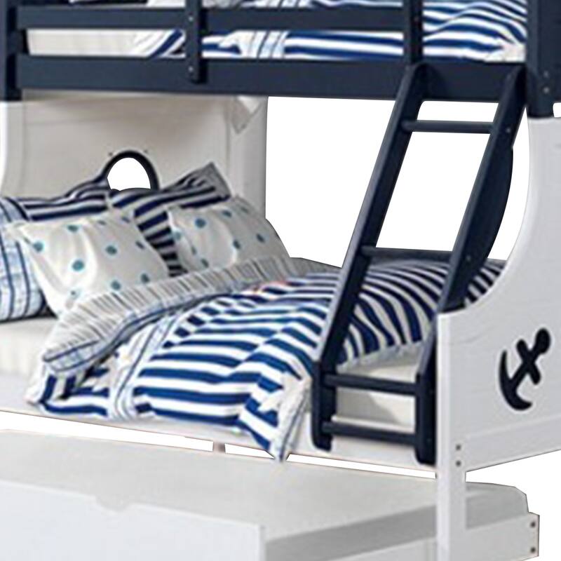 Nexo Twin Over Full Bunk Bed, Blue, White Nautical Coastal Theme