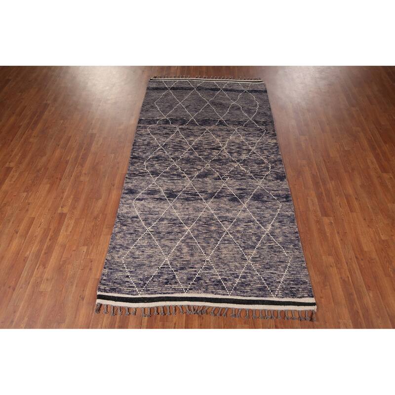 All-Over Trellis Moroccan Area Rug Hand-Knotted Wool Carpet - 4'10"x 9'1"