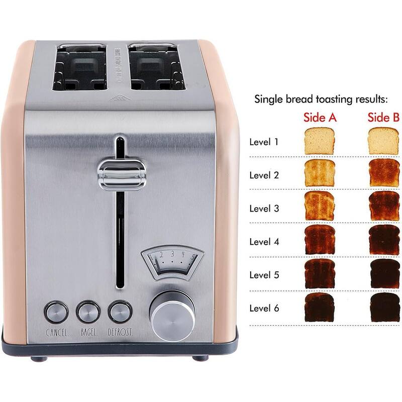 Rae Dunn Toaster, Stainless Steel 2 Slice Square Toaster, Wide Slot with 5 Browning Levels, with Bagel, Defrost