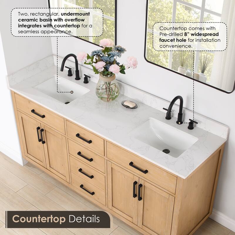 Altair Gavino Bath Vanity with Grain White Composite Stone Top, no Mirror