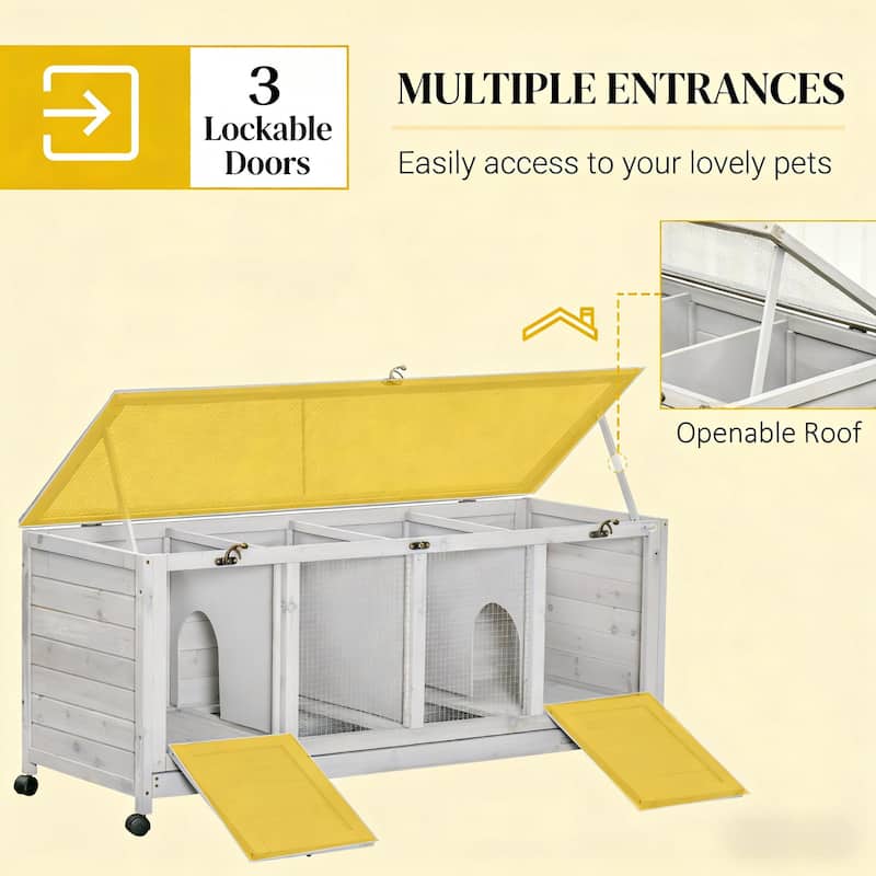 Wooden Small Animal Hutch Cage,Pet House,Wooden Rabbit Hutch with Wheels - Light Gray