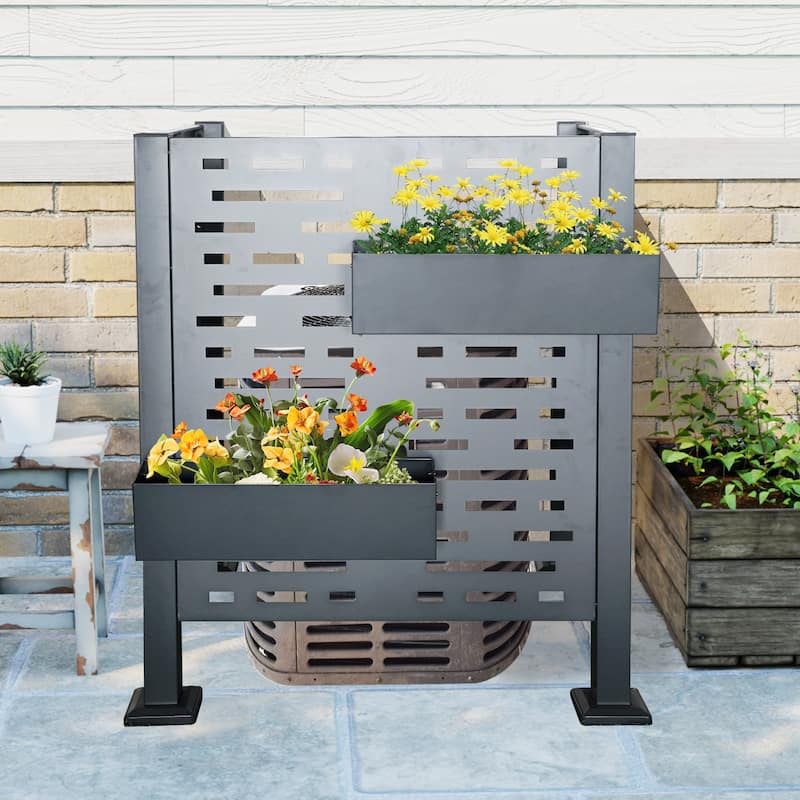 GDF Studio - Bentham Outdoor Metal Privacy Fence Cover for AC with Galvanized Steel Construction