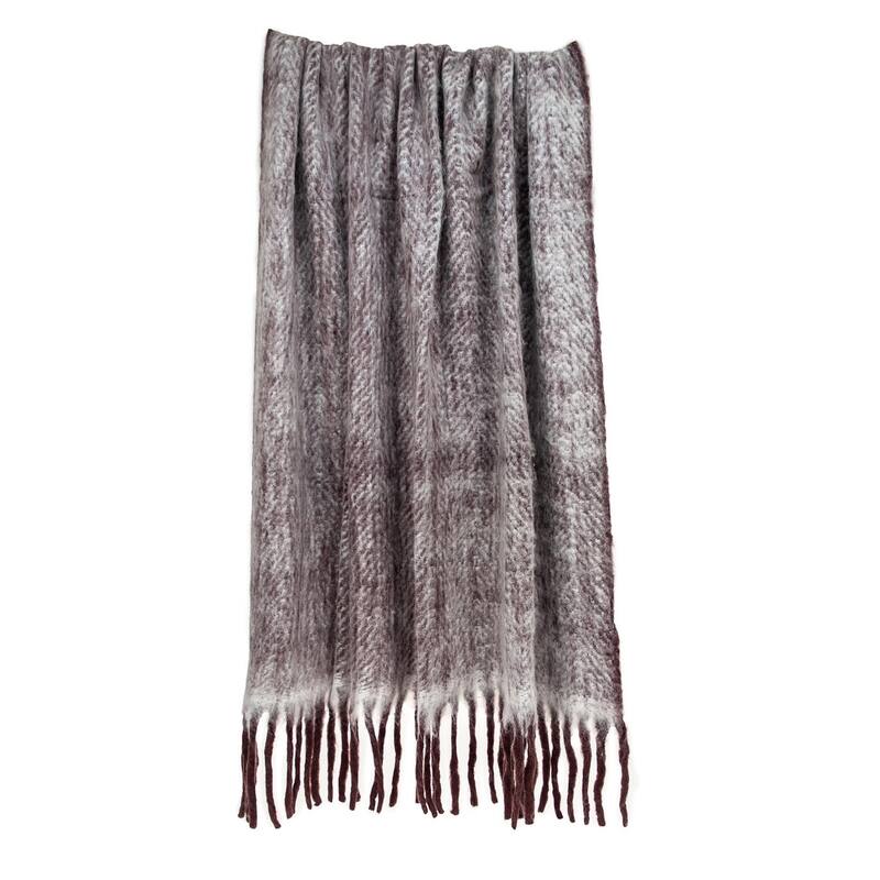 HomeRoots 52" X 67" Dark Purple Woven Wool Blend Chevron Throw Blanket with Fringe