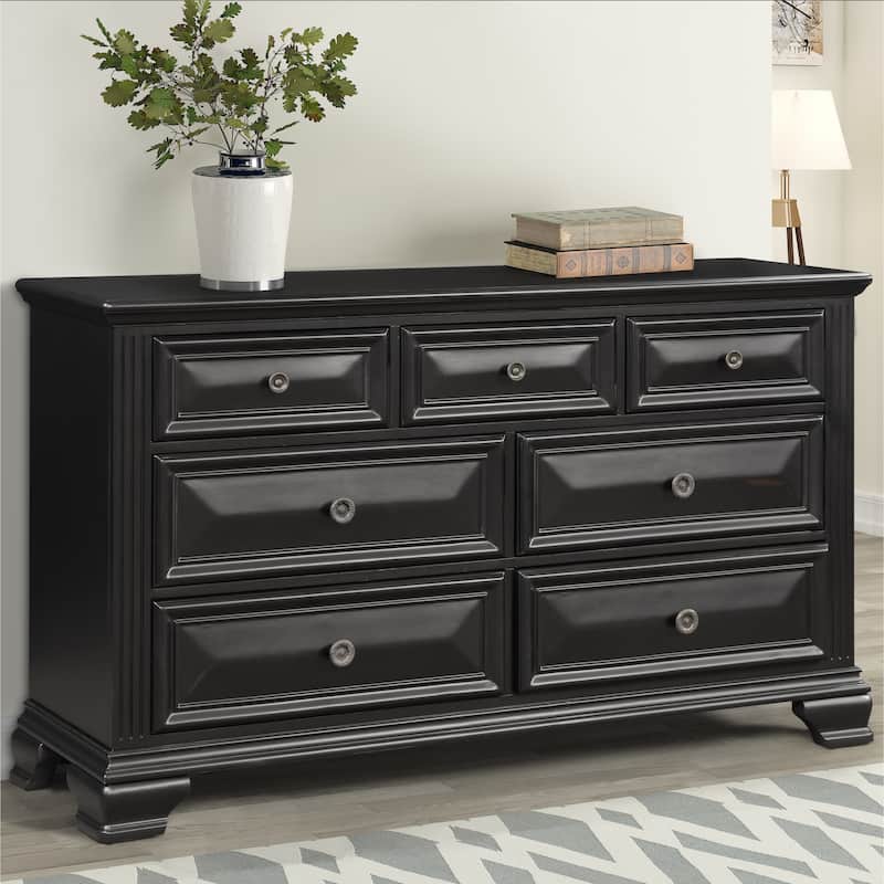 Roundhill Furniture Renova Vintage Black 7-Drawer Solid Pine Wood Dresser