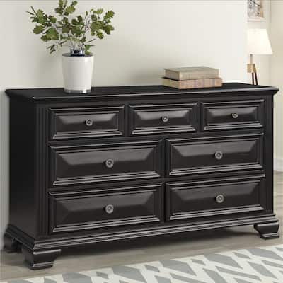 Roundhill Furniture Renova Vintage Black 7-Drawer Solid Pine Wood Dresser