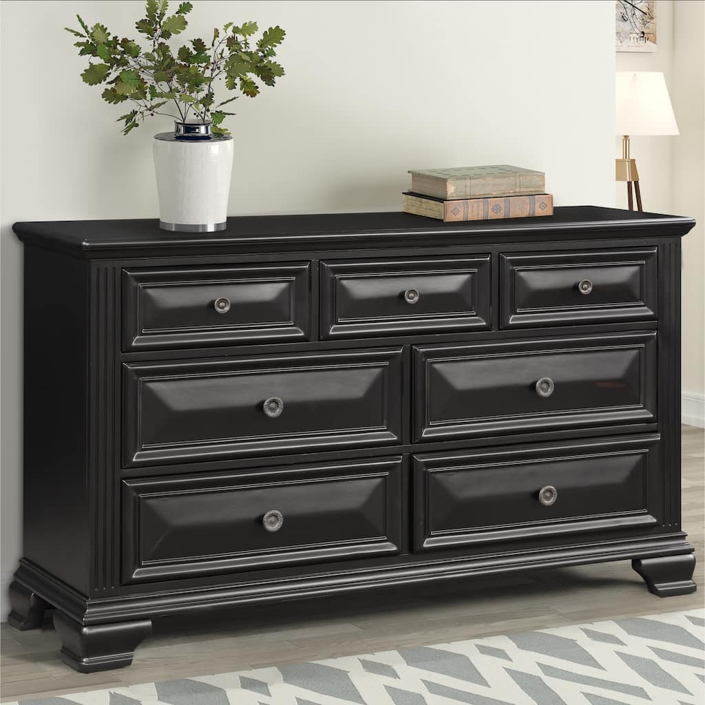 Roundhill Furniture Renova Vintage Black 7-Drawer Solid Pine Wood Dresser