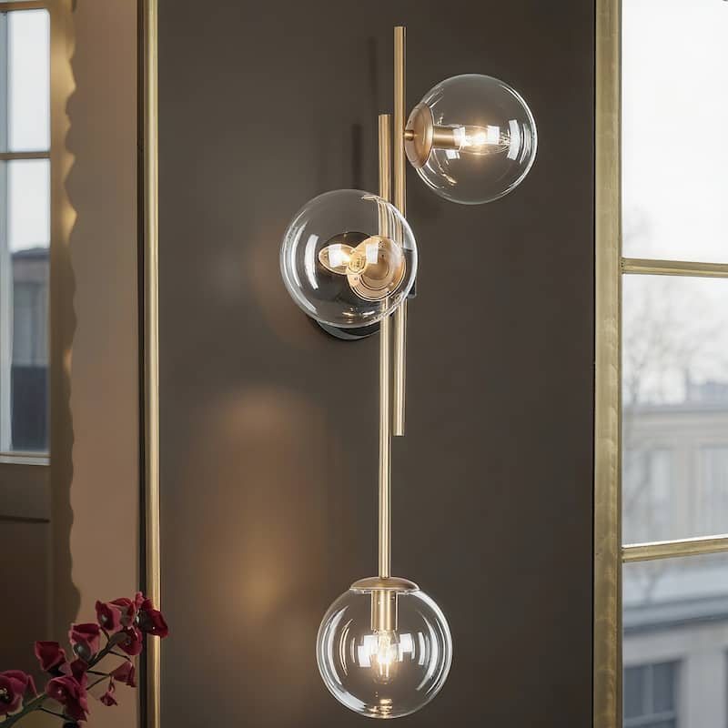 Bola Modern Gold 3-Light Chandelier Wall Sconce Orb Glass Bathroom Vanity Light