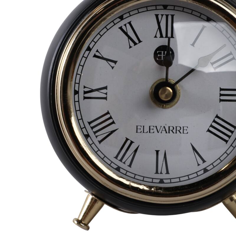 Metal Glass Desk Clock Roman Numeral Trumpet Top Round Body - 6" Ivory - 4" x 3" x 6"