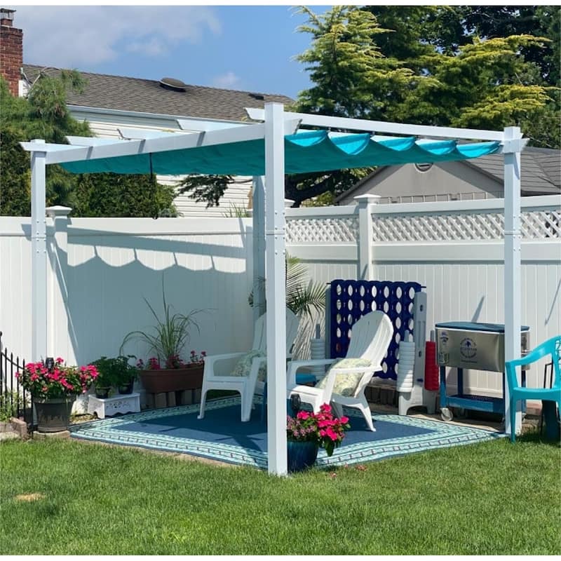 PURPLE LEAF Gazebo White Aluminium Outdoor Retractable Pergola with Canopy Cover