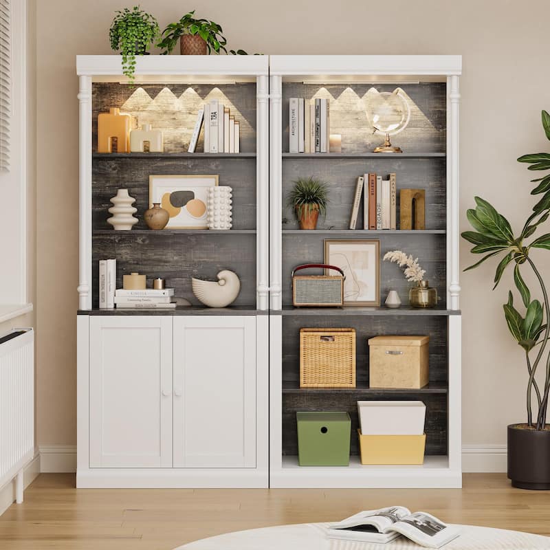 5-Tier Tall Adjustable Bookcase, Roman Column Bookshelf with Led Light Freestanding
