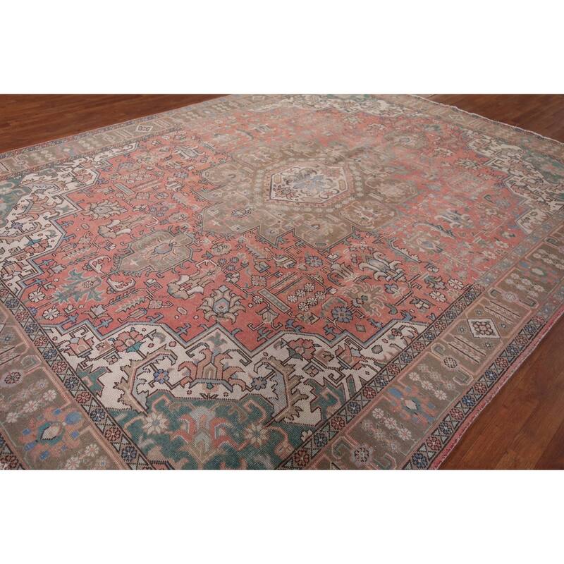 Geometric Pink Tabriz Persian Vintage Area Rug Handmade Wool Carpet - 9'6"x 12'6"