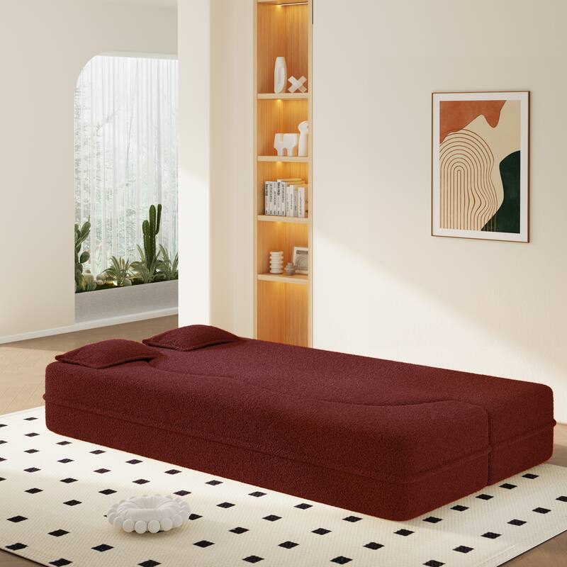 Modern 78.7" Floor Sofa With 2 Pillows For Small Pace Living Room, Convertible Sleeper Sofa Bed