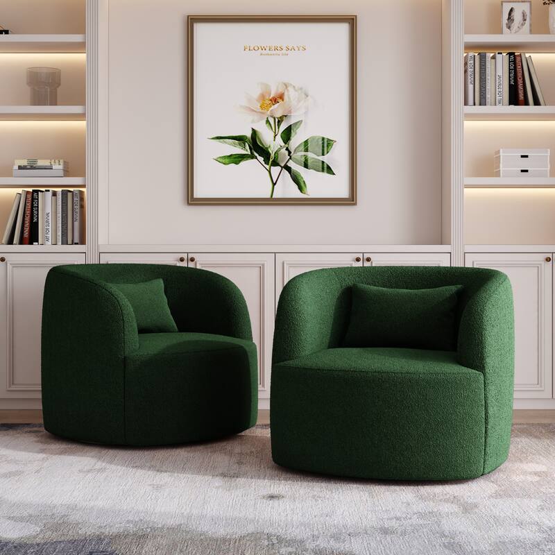 Modern Accent Chair Boucle Swivel Barrel Chair Set of 2