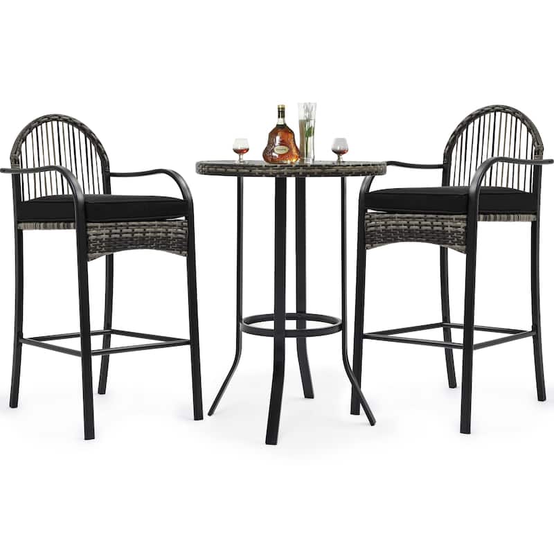 Round 2 - Person Outdoor Dining Set with Cushions - Black