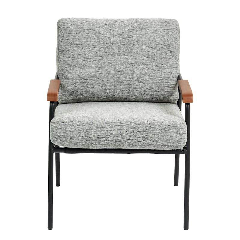 Small Upholstered Accent Chair, Ergonomic Living Room Chair, Lounge Reading Chair with Wooden Armrests & Backrest