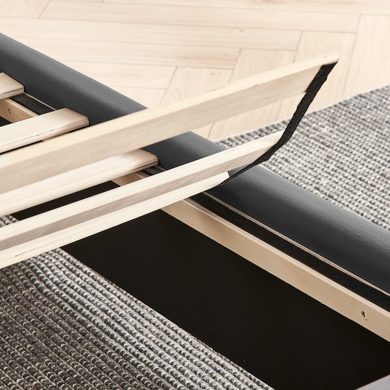 Upholstered Bed, Vertical Stripe Buttons Design Wingback Bed Frame, Velvet Fabric Platform Bed with Bedside Table