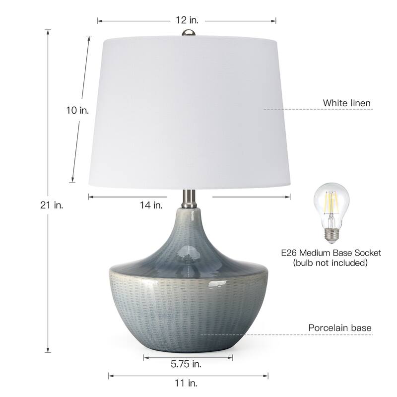 Ebern 3-Way Blue Ceramic Table Lamp with White Shade - 21 in. H