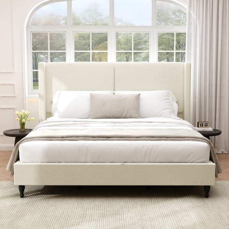 King Size Bed Frame with 55.5"High Back Upholstered Headboard