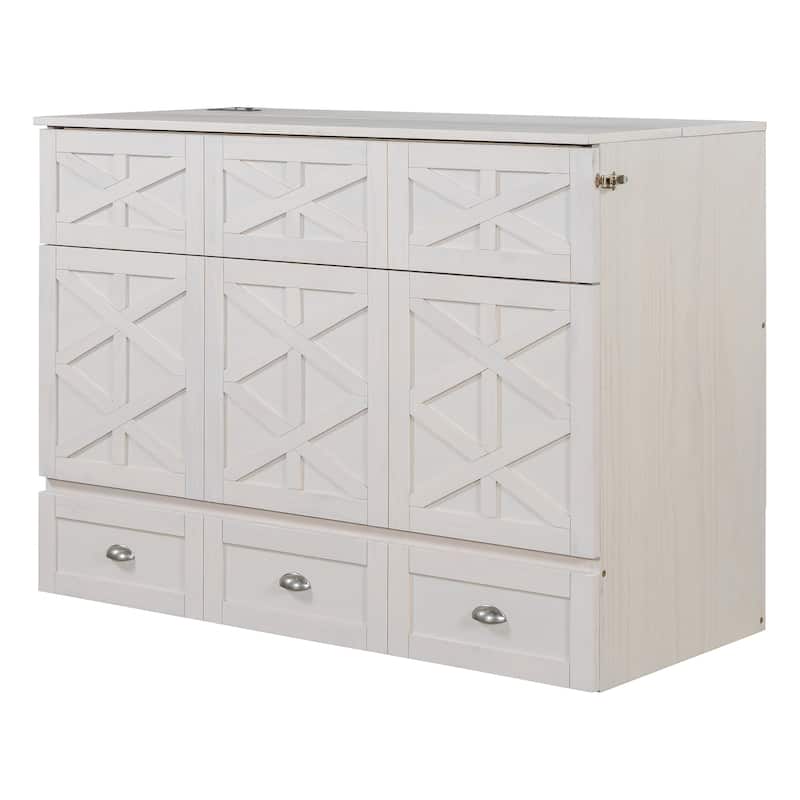 White Full Size Murphy Bed with Large Storage Drawers