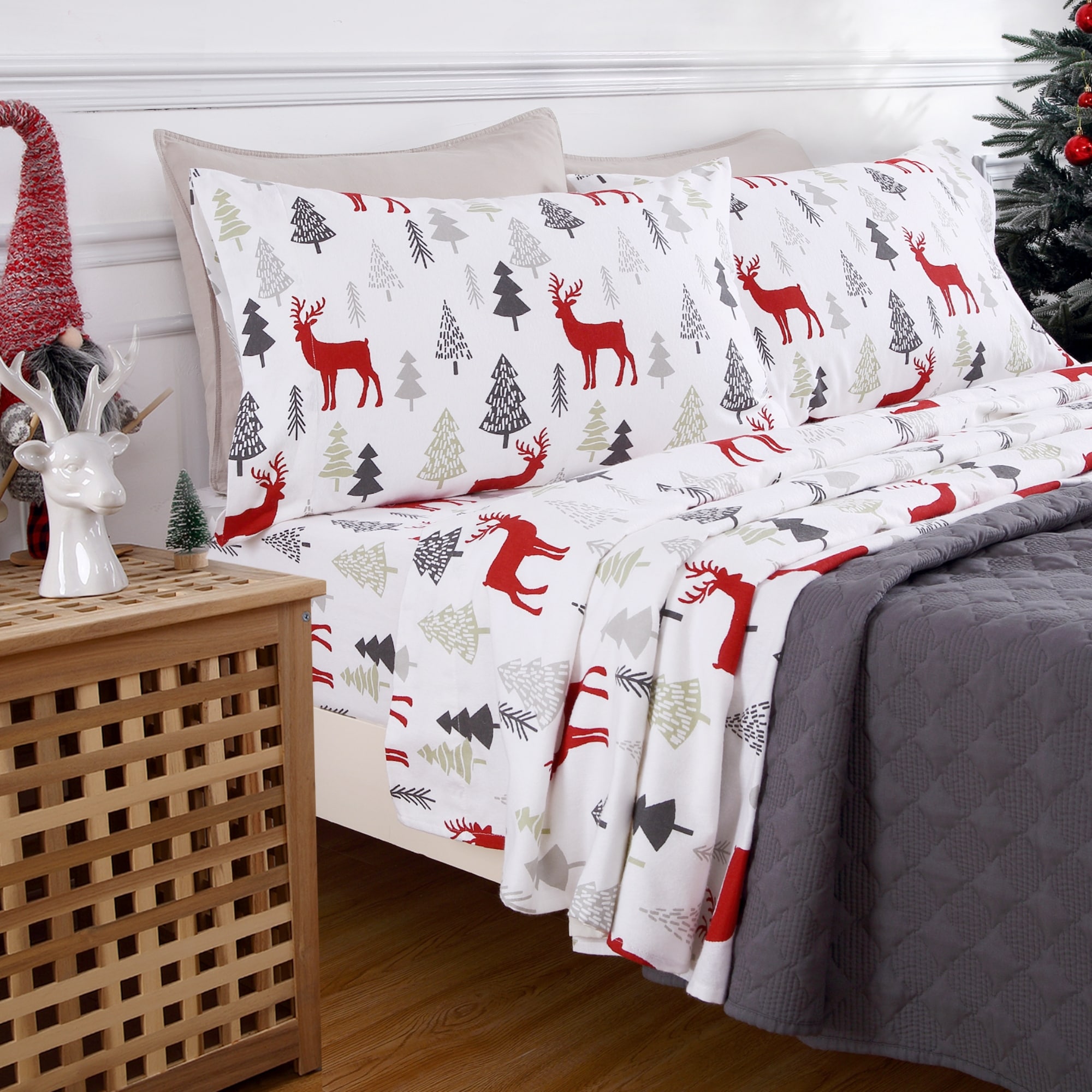 4 Piece Christmas Printed Cotton Flannel Sheet Set Bed Bath Beyond 41892849