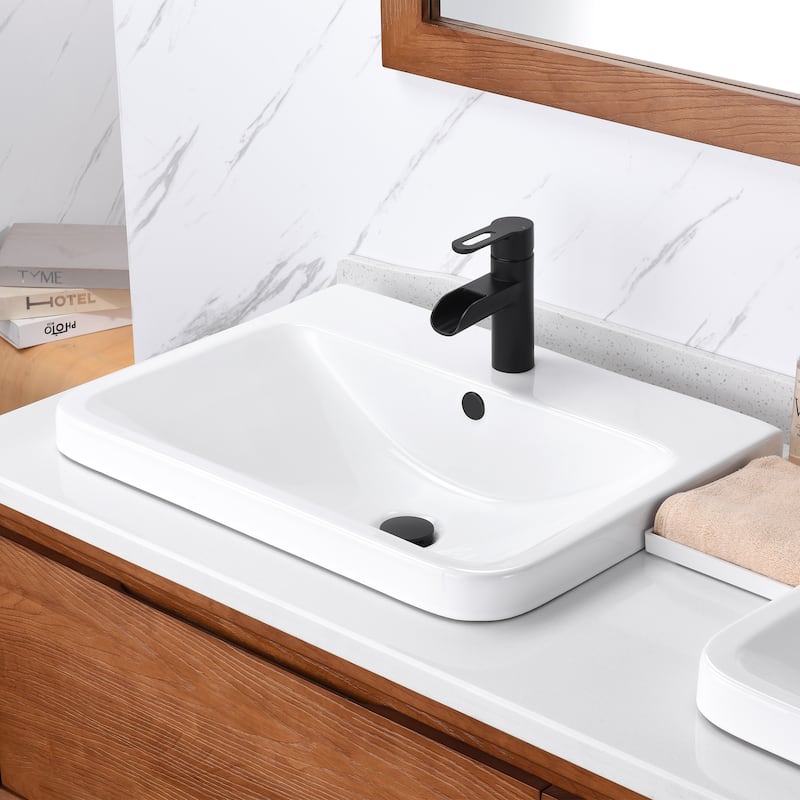 Luxier CS-028 Rectangular 24 in. Drop-In Ceramic Bathroom Sink
