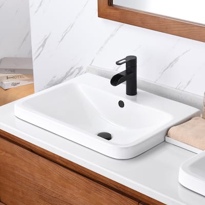 Luxier CS-028 Rectangular 24 in. Drop-In Ceramic Bathroom Sink