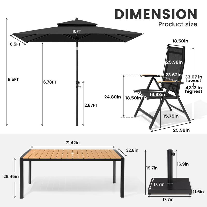 9/11-Piece Outdoor Patio Dining Set Aluminum Dining Table and Chairs w/10 ft Market Umbrella and Base