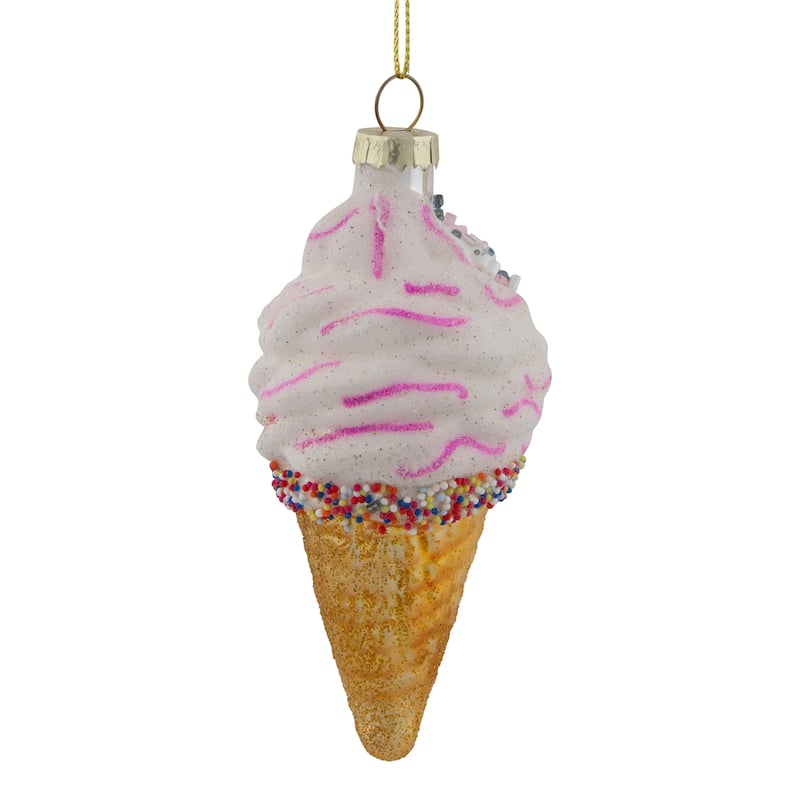 4" Vanilla Ice Cream Cone Glass Christmas Ornament