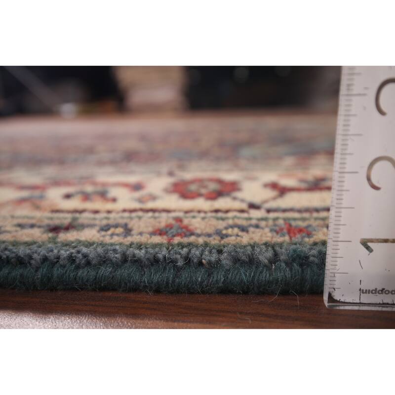 Blue Geometric Heriz Serapi Indian Area Rug Hand-Knotted Wool Carpet - 4'2"x 6'1"