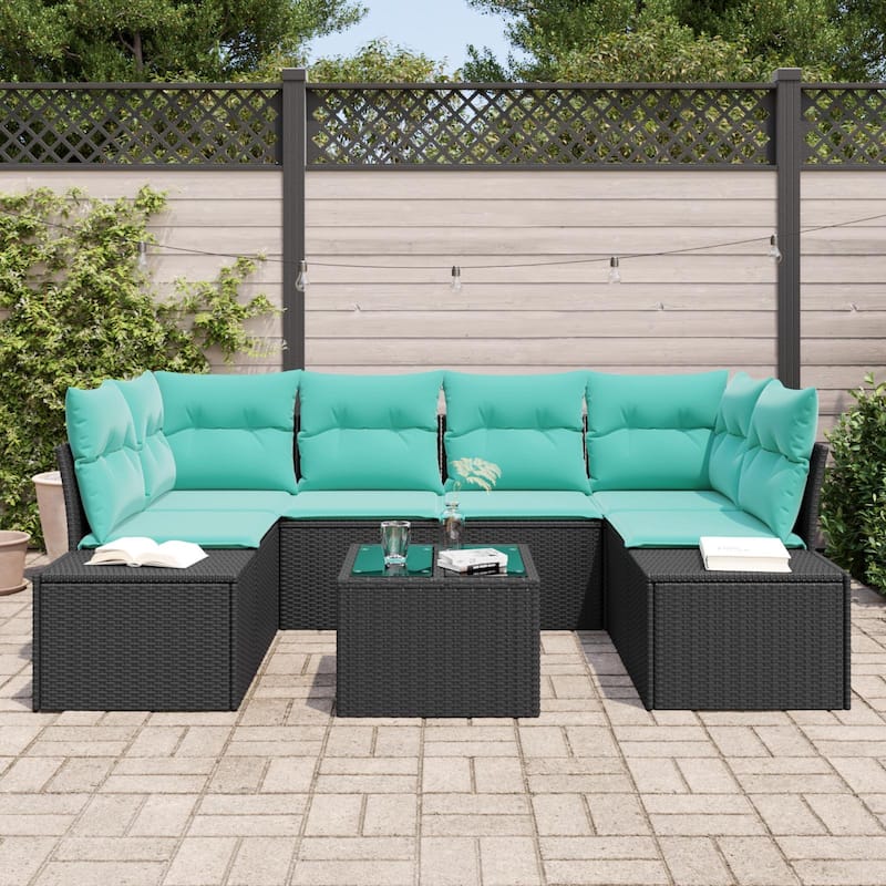 vidaXL 7 Piece Garden Sofa Set with Cushions - 92.1×60.6×27.2