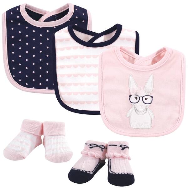 slide 1 of 1, Hudson Baby Infant Girl Cotton Bib and Sock Set 5pk, Hip Bunny, One Size - Hip Bunny - One Size One Size - Hip Bunny