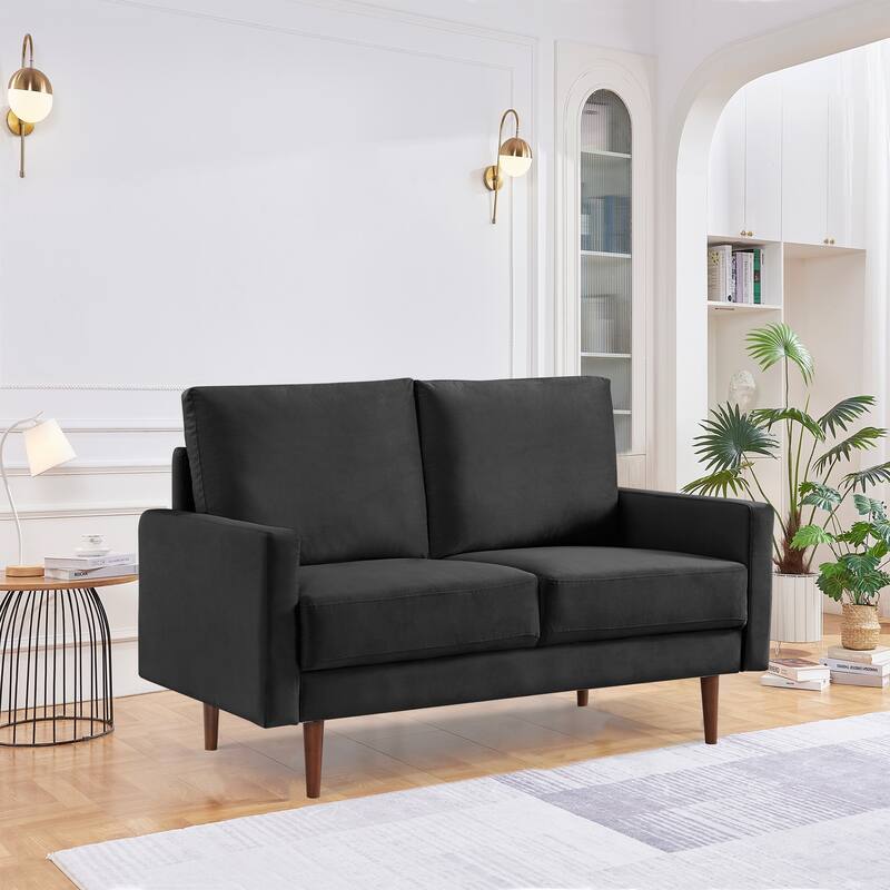 57 Inch Wide Upholstered Loveseat with Square Arms - N/A - Blue