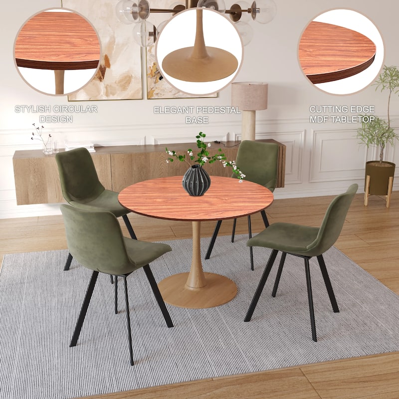 Bristol Round Dining Table 36 in. MDF Tabletop in Natural Wood Steel Pedestal Base for Modern Kitchen and Dining Room