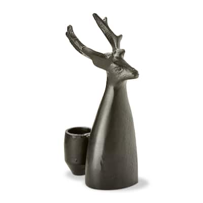 Large Black Aluminum Reindeer Taper Candle Holder Christmas Decor 6 in H x 3 in L x 2.75 in W