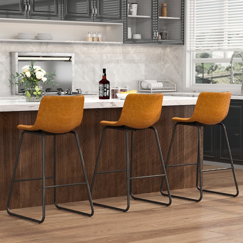 26" Counter Height Bar Stools, Modern PU Leather Counter Stools Set of 3