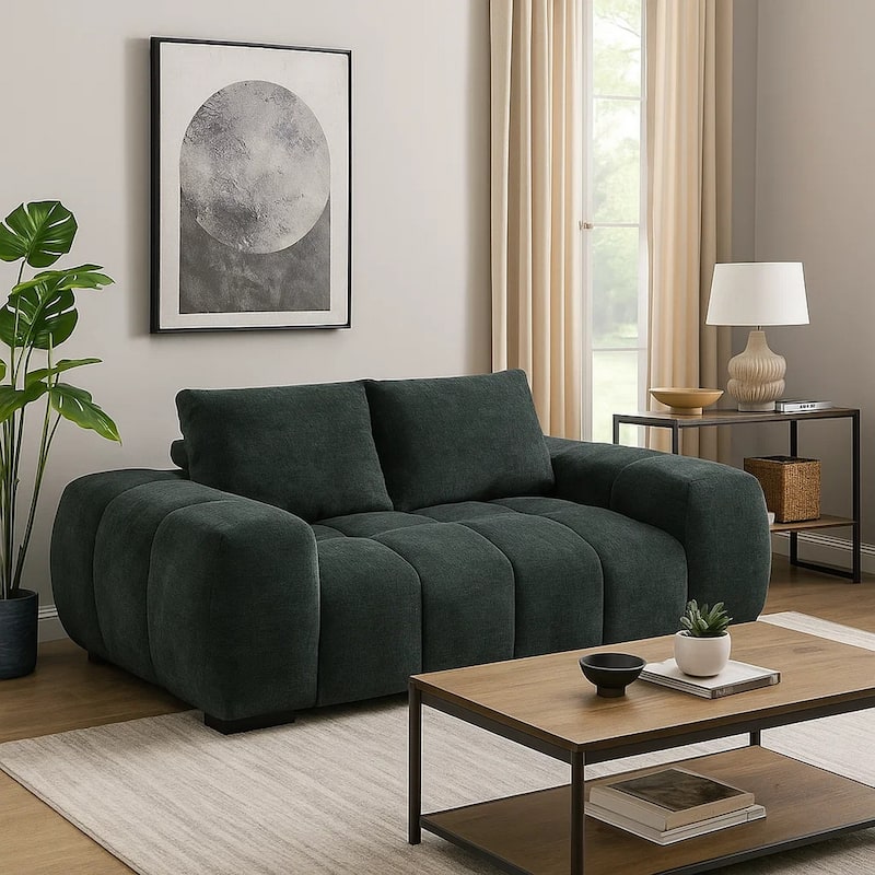 Errand Loveseat, Dark Green Chenille, Foam Cushions, Pine Wood 74 Inch