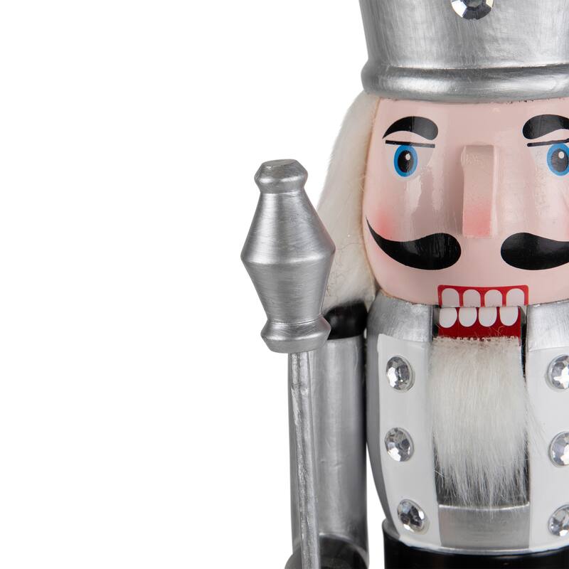 Jeweled Christmas Nutcracker Figure - 14" - Silver and Black
