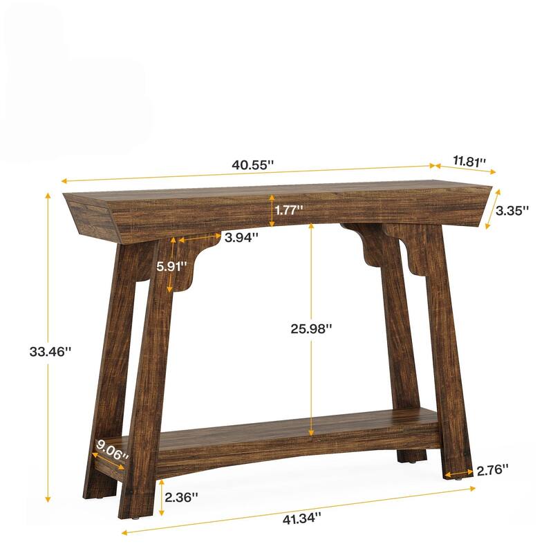41" Wood 2-Tier Small Console Table Behind Couch with Storage