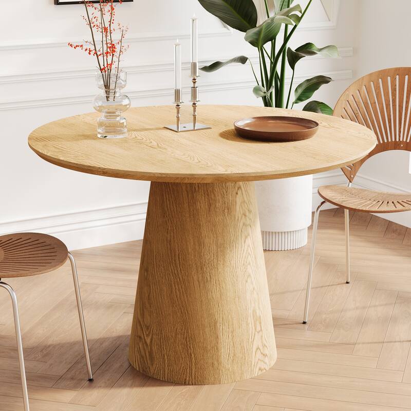 Modern Round Dining Table 43 Inch MDF Wood Grain Minimalist Design