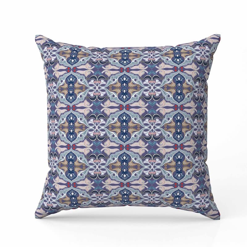 Floral Elegance Indoor/Outdoor Reversible Throw Pillow Blue and White